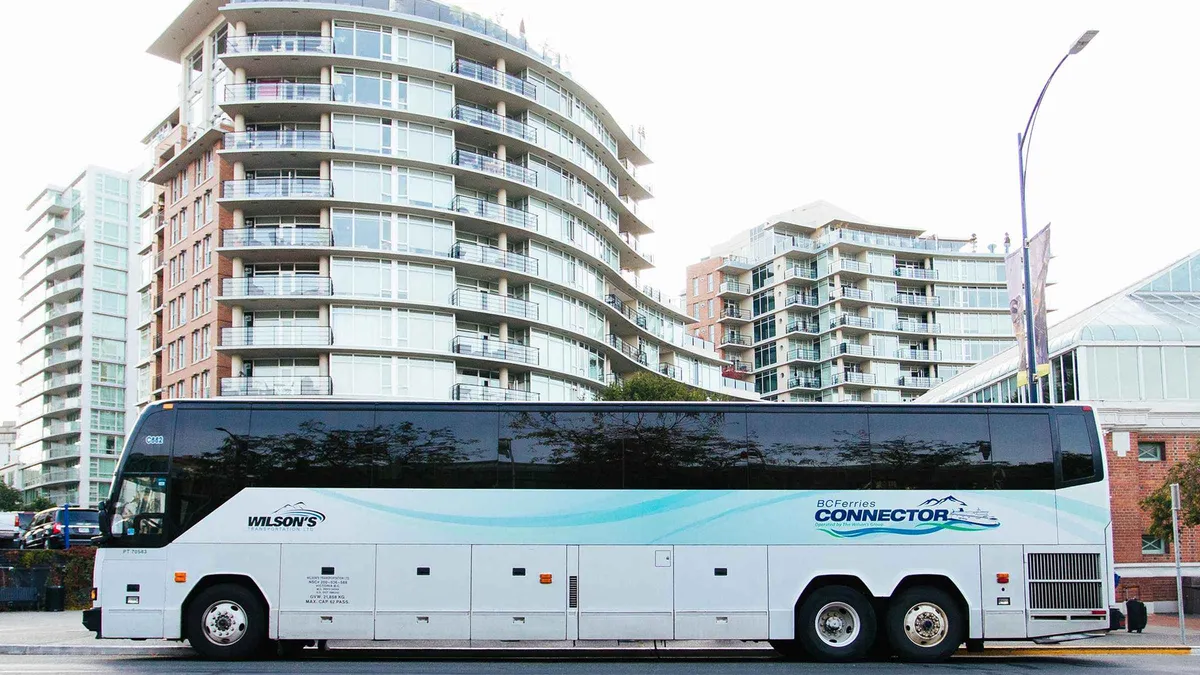 Connector coach boarding the BC Ferries vessel at Tsawwassen for Victoria, Vancouver to Victoria ferry with bus transfer